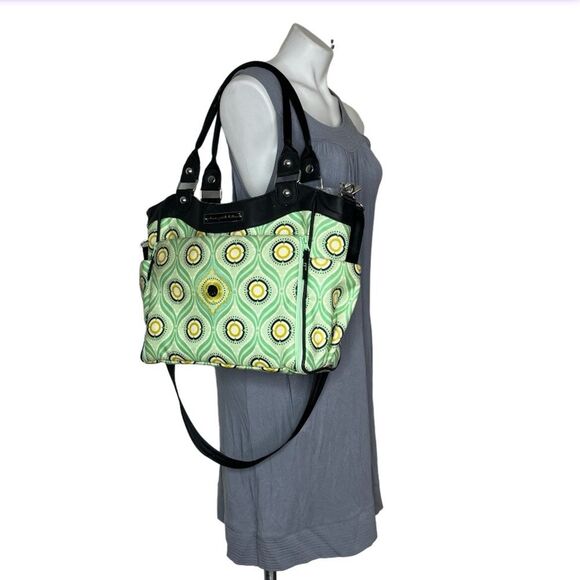 PETUNIA PICKLE BOTTOM Green White Black Diaper Bag Changing Pad Handles Strap - Picture 1 of 10